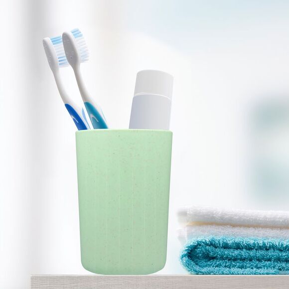 Bathroom Smooth Lines Wheat Straw Toothpaste Tumbler Green 4.09''x2.80'' - Picture 2 of 6
